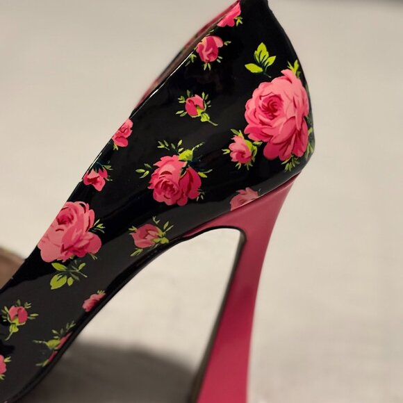 Betsey Johnson Nobble-P Floral Bow Heels Black Multi Size 8.5 – Never Worn - Picture 4 of 16